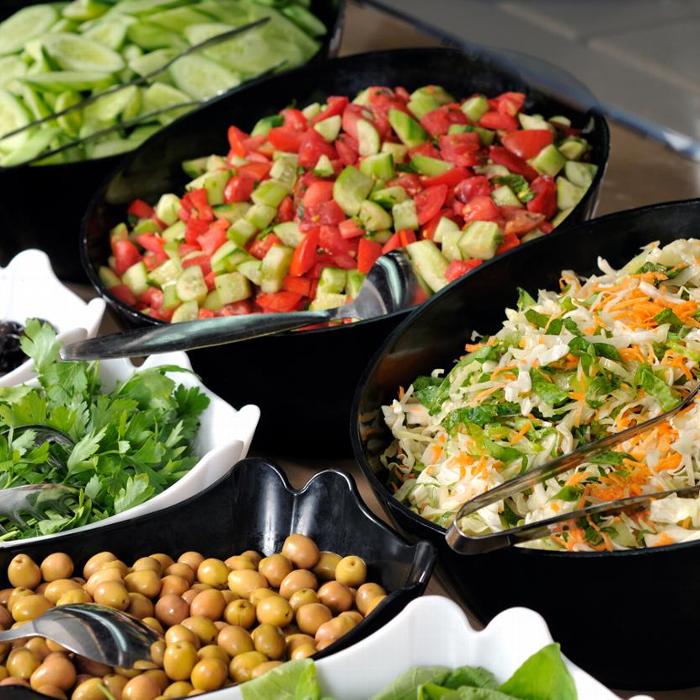 Buffet table with salad